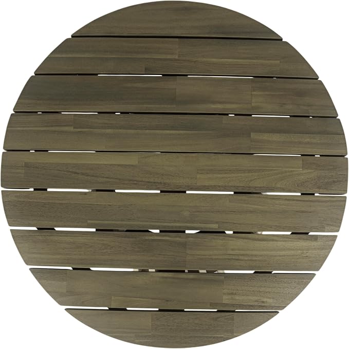 Christopher Knight Home Hakee Acacia Wood Patio Coffee Table, Round Table with Unique Wooden Base for Backyard, Balcony, Stylish Indoor/Outdoor Table, Easy Assembly, 31.5"x 31.5"x 16", Grey