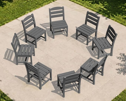 KINGYES Outdoor Armless Dining Chairs Set of 8,All-Weather HDPE Patio Chairs for Backyard,Pooside,Grey