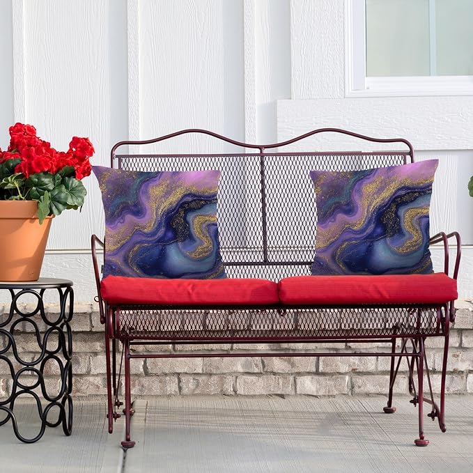 Swono Marble Pattern Cozy Pillowcase Cushion Cover, Abstract Natural Marble Gold Purple Decorative Throw Pillows Covers Outdoor Pillow Case for Home Office Dorm Sofa Picnic Car 18" X 18", 2 Pack