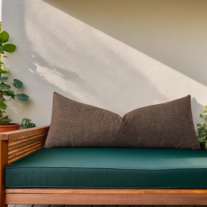 Kevin Textile Outdoor Waterproof 14”x36” Lumbar Pillow Cover 1 Pack, Brown | Water Resistant, Soft Faux Linen-cotton Yarn-dyed Woven Texture Throw Pillow Covers for Tent Patio Garden Couch Sofa