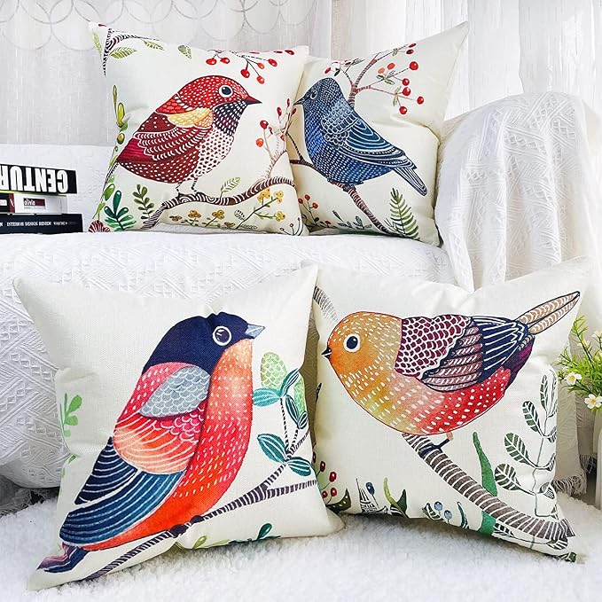 Outdoor Pillow Covers Waterproof Furniture Patio Garden Decor for Outside Chair Cushions Birds Throw Pillows 18x18 Inch Set of 4 Decorative for Couch Sofa