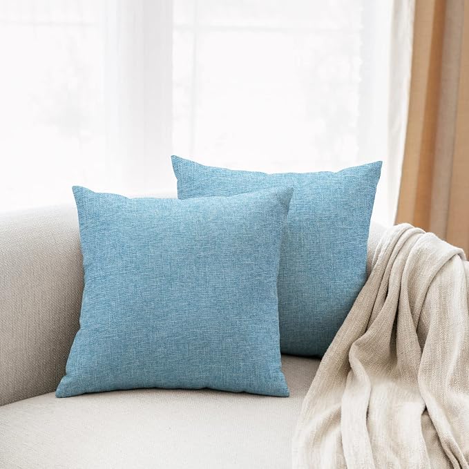 All Smiles Light Blue Decorative Throw Pillow Covers for Outdoor Patio Furnitue Square Solid Accent Cushion Teal Pillowcases for Sunbrella Bench Sofa Couch 18x18