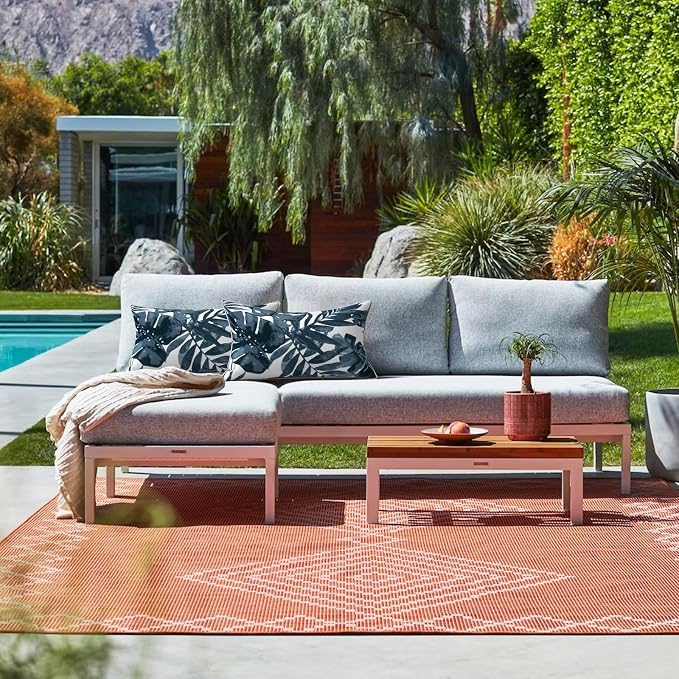 LVTXIII Set of 2 Outdoor Lumbar Pillows for Patio Furniture with White Piping, 12"x20" Fade Resistant Patio Lumbar Pillows with Inserts for Home Coach Sofa Use, Palm Blue