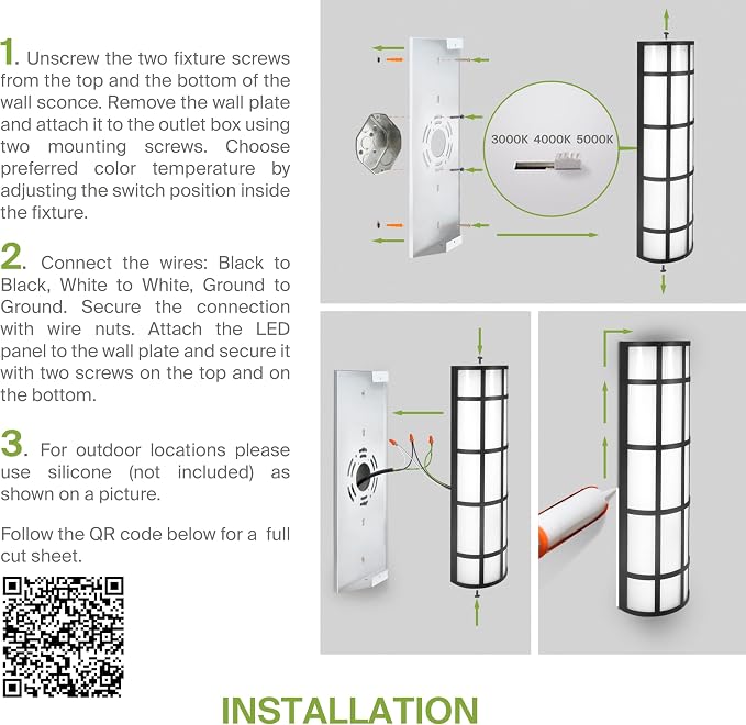 ASD 36 Inch LED Outdoor Wall Light - 30W 120-277V Brushed Nickel Modern Wall Sconces - 3000K 4000K 5000K Dimmable Patio & Porch Decor Outside Lights for House - ETL