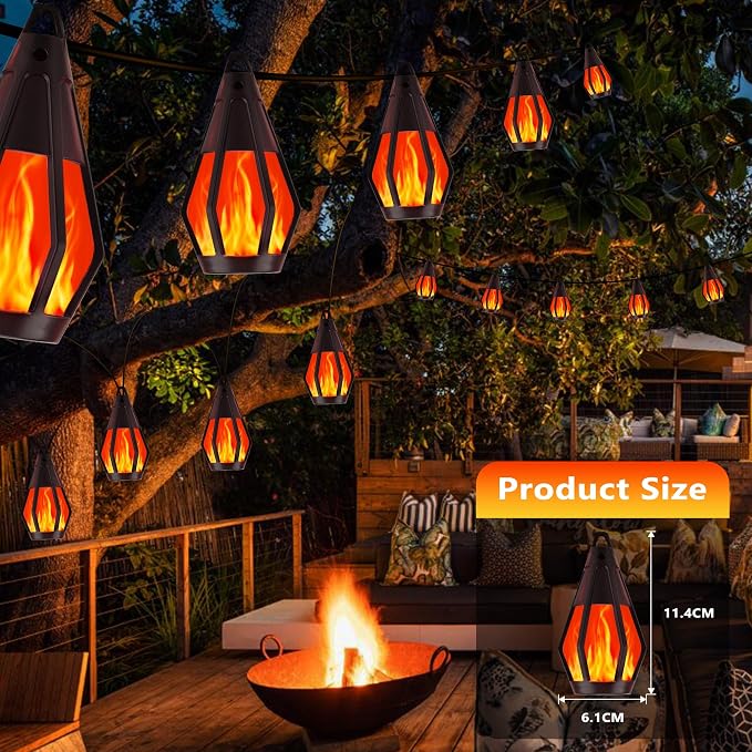 Solar String Lights for Outside, 21Ft Solar Gazebo Lights with 10 Flickering Flame Light Bulbs, Waterproof Red Solar Powered Outdoor Light for Garden Blackyard Patio porch Bistro Cafe Halloween Decor