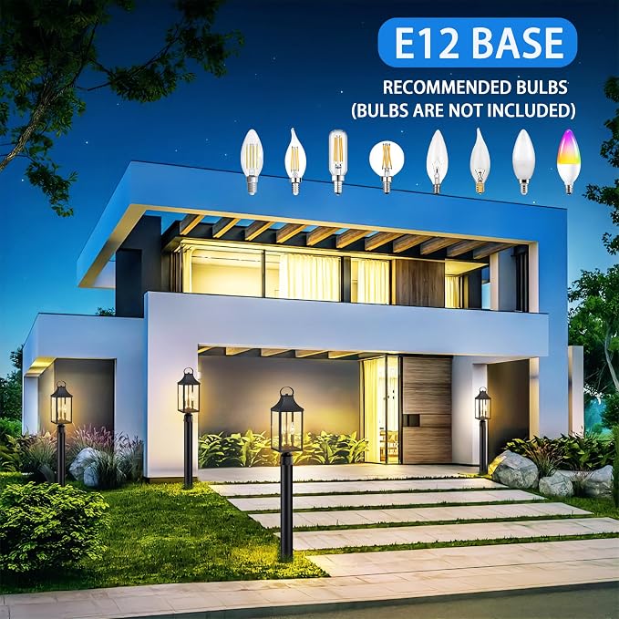 18.62'' Dusk to Dawn Post Light Outdoor, Large 3-Light Lamp Post Light | Modern Pillar Outside Lighting Waterproof Post Lantern Lamp Outdoor Post Light Fixtures Pole Lights for Porch, Black
