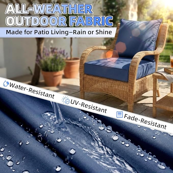Srora Outdoor Deep Seat Patio Cushions, 5-Inch Thick Outdoor Chair Cushions, Waterproof 300GSM Colorwoven Fabric, 1200H+ Fade Resistant, Hidden Zipper Covers, 2 Ties, for Chair, Loveseat & Sofa