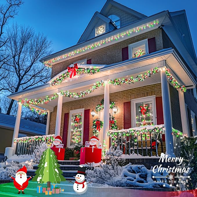 JMEXSUSS 163ft 500 LED Red White and Green Christmas Lights with 8 Modes | Clear Wire String Light Plug in with Remote Control, Christmas String Lights Outdoor Waterproof for Outside Tree Yard Wedding