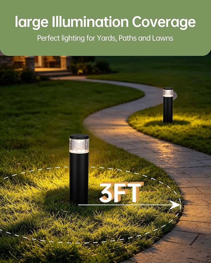 LITFIT 4Pack Low Voltage Bollard Landscape Lights, 12V Aluminum Path Light | 5W 3000K Warm White Electric Outdoor Garden Light with Connectors, 50000H Waterproof Wired LED Lawn Walkway Light, ETL Listed