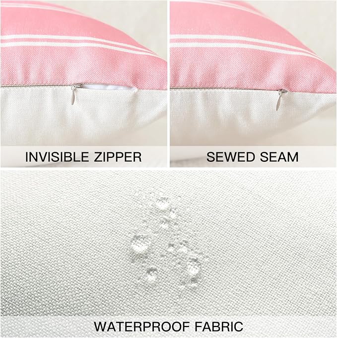 OTOSTAR Outdoor Waterproof Decorative Throw Pillow Covers 20x20 Inch Geometry Pillow Cases Square Cushion Case Garden Pillow Covers Pillows Shell for Patio Furniture Couch Tent Balcony Set of 4 (Pink)