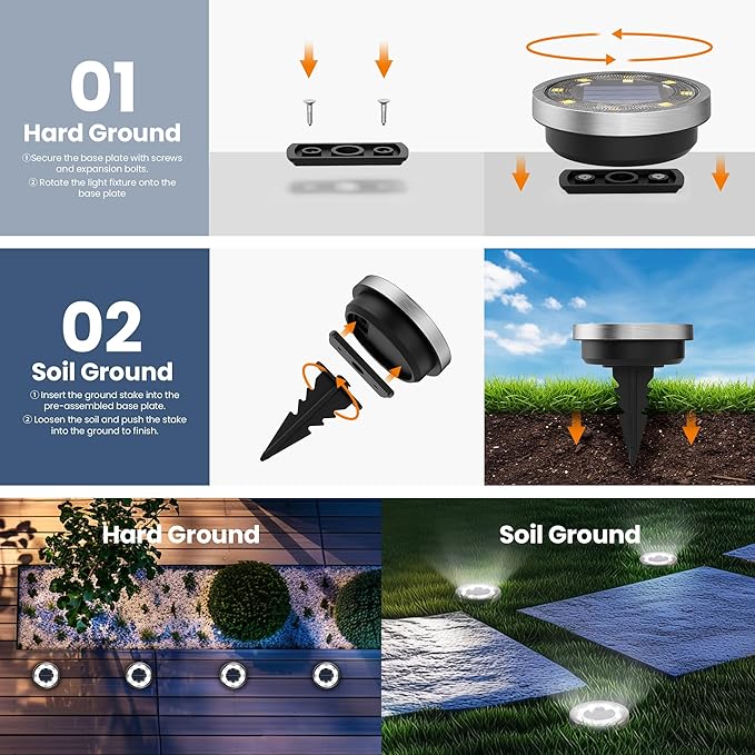 SOLPEX 16 Pack Solar Ground Lights Outdoor, Backyard Decor Cool White | IP65 Waterproof Stainless Steel Landscape Lighting for Walkway, Driveway, Pathway, Garden, Patio