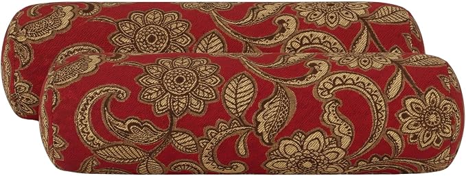 RSH DECOR: Outdura Neck Roll Pillows Set of 2 | 20” x 6” | Outdoor Bolster for Patio, Deck, Porch, or Poolside Furniture | Water & Fade-Resistant | Made in USA (Veranda Crimson)