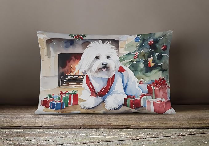 Caroline's Treasures DAC2640PW1216 Coton De Tulear Cozy Christmas Throw Pillow Machine Washable, Indoor Outdoor Decorative Pillow for Couch, Bed or Patio, 12HX16W