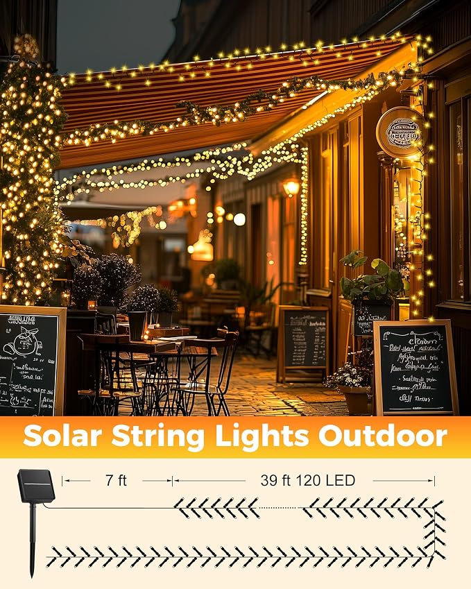 Brightown 2 Pack Solar String Lights Outdoor Waterproof, 92Ft 240 LED Solar Lights Outdoor with 8 Modes, Outdoor Light Solar Powered for Patio Yard Tree Garden Party Decorations, Warm White