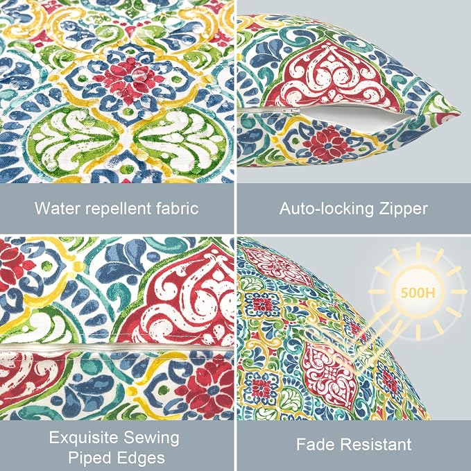 LVTXIII Outdoor Lumbar Pillow Covers Only Set of 2 Patio Decorative Pillow Cases, Water Repellent Lumbar Cushion Cases for Sofa, Patio Couch Garden Use, 12x20 Inch, Damask Red