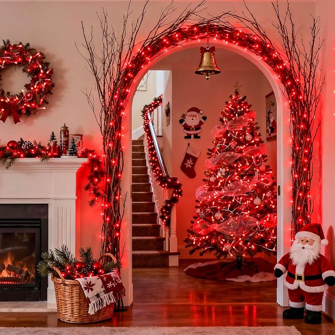 JMEXSUSS Connectable 33ft 100 LED Red Halloween String Lights Clear Wire | 8 Modes Room Red Lights Indoor Plug-in, Red Christmas String Lights Outdoor Waterproof for Xmas Bedroom, Party