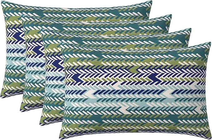 RSH DECOR: Sunbrella Jumbo Lumbar Pillows Set of 4 | 26" x 16" | Indoor Outdoor – Patio, Lounge, Adirondack | Water & Fade-Resistant | Down-Alternative Inserts | Made in USA (Escape Sky)