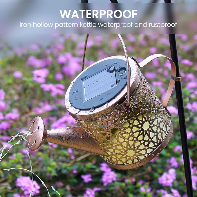 Solar Lights Outdoor Decorative, 2 Pack Metal Solar Watering Can Lights Waterproof, Small Hanging Garden Decor Yard Lights Outside Patio Lawn, Gifts for Mom Grandma Women Birthday(Colorful)