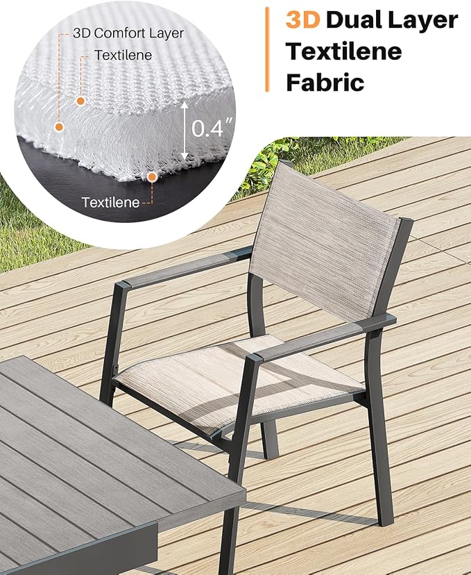 4 Pieces Outdoor Stackable Dining Chairs, Never-Rust Aluminum Stackable Patio Chairs, Patio Dining Chair Set of 4 with Double-Layer Thickened Textilene for Deck, Garden, Poolside, Limed Oak