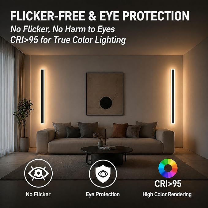 Modern Outdoor Wall Light 1pack 24in, 4.72in Width, Dimmable LED | 1200LM for Garage Front Door Porch, IP65 Waterproof Outdoor Sconce, Cover All Jbox, 3000K-6000K Adjustable, Matte Black