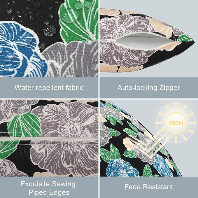 LVTXIII Outdoor/Indoor Lumbar Pillow Covers ONLY, Decorative Patio Lumbar Cushion Covers, Fluffy Water Repellent Garden Cushion Cases for Home Patio Coach Sofa Use, 12x20 Inch, Pack of 2, Peony Garden