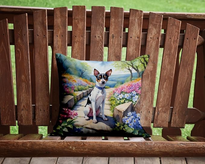 Caroline's Treasures Rat Terrier Spring Path Throw Pillow Machine Washable, Indoor Outdoor Decorative Pillow for Couch, Bed or Patio, 14Hx14W