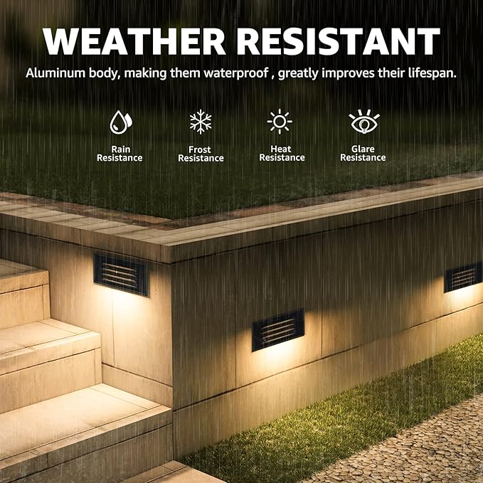 SUNVIE 8-Pack Low Voltage Step Lights 5W 6in Outdoor Black Cast-Aluminum | 12-24V AC/DC, IP65 Waterproof, 90+ CRI, 500lm, Fastlock2 Connectors Included, Outdoor Landscape Lighting, for Fence Post Step