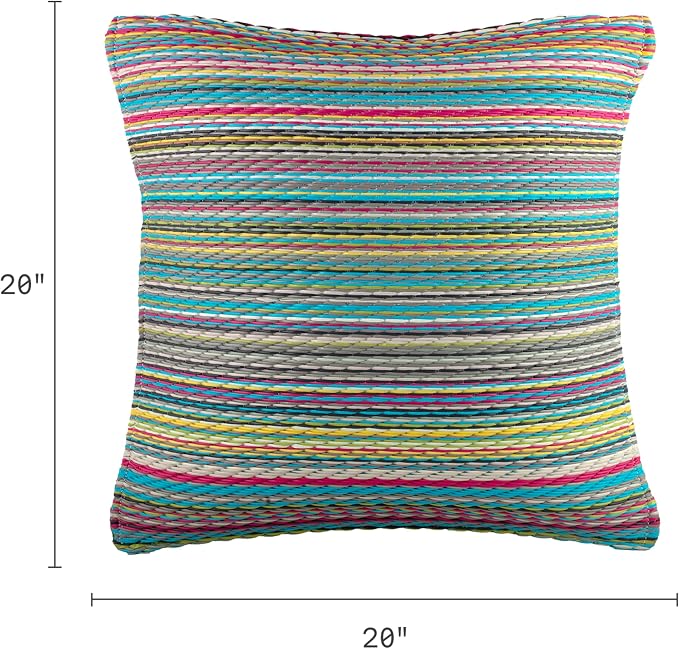 Fab Habitat Outdoor Premium Recycled Plastic Pillow - Waterproof, Fade Resistant - Striped - Patio, Porch, Deck, Balcony - Cancun - Candy - 20" x 20"