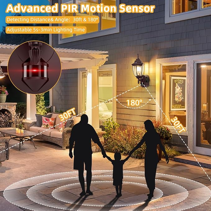 Porch Lights with Outlet, Bronze Motion Sensor Outdoor Lights, Updated Dusk to Dawn Exterior Lighting Fixtures, Waterproof Anti-Rust Aluminum Outside Light for House Entryway Garage