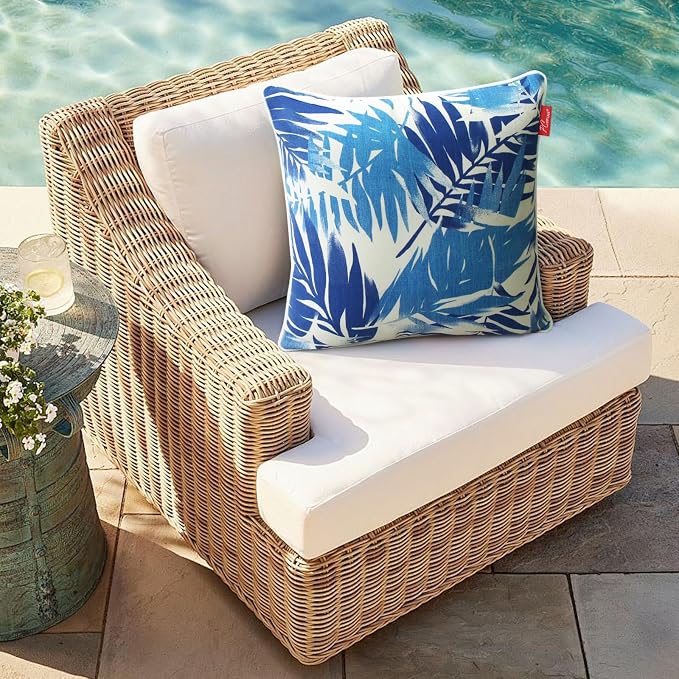 Pack of 4 Outdoor Throw Pillows,20x12 Inch All-Weather Water-Resistant Patio Pillows with Inserts,Decorative Pillows for Patio Furniture,Couch,Sofa,Poolside,Blue Leaf
