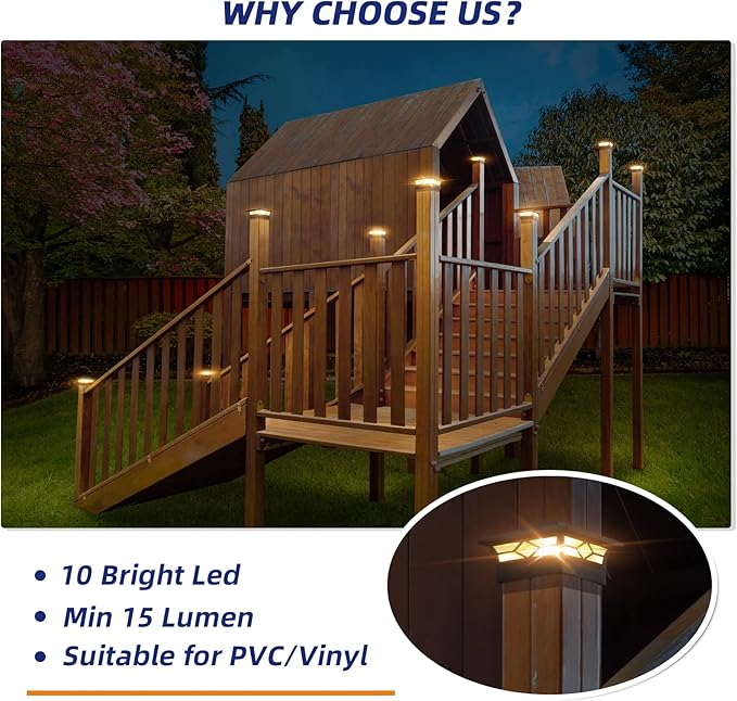 APONUO Solar Post Cap Lights, 4x4 Black Plastic Outdoor Waterproof Lights, Warm White/Cool White LEDs, Fence/Deck Decor, Garden Lighting