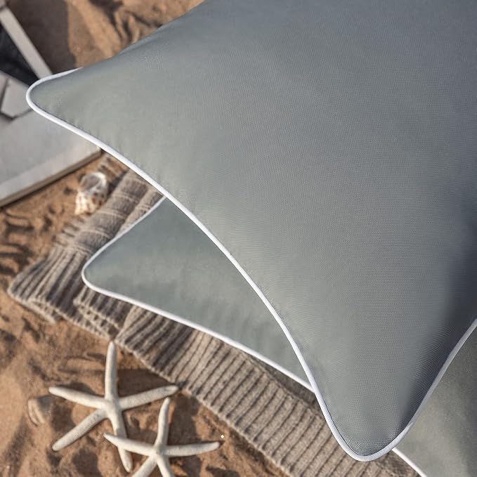 Phantoscope Pack of 2 Outdoor Waterproof Solid Throw Decorative Pillow Cover Decorative Square Outdoor Pillows Cushion Case Patio Pillows for Couch Tent (18''x18'', Grey)