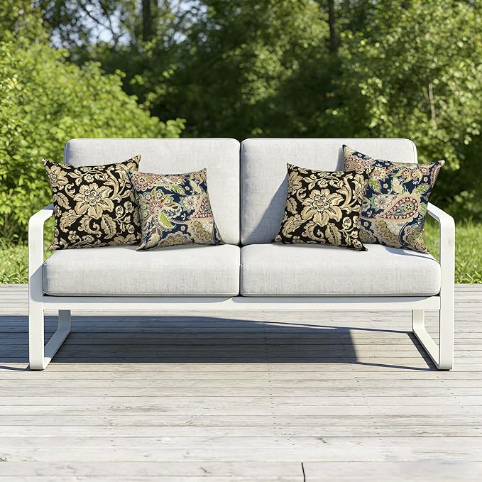 Outdoor Throw Pillow Covers 18x18 Inch, Decorative Pillow Covers for Patio Furniture, Jacobean Black Modern Cushion Cases for Garden Couch Home Sofa, Pack of 2