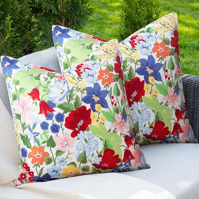 Adabana Outdoor Waterproof Floral Pillow Covers 20x20 Inch | Colorful Outdoor Pillow Covers Summer Decirative for Patio Furniture Porch Garden Pillows