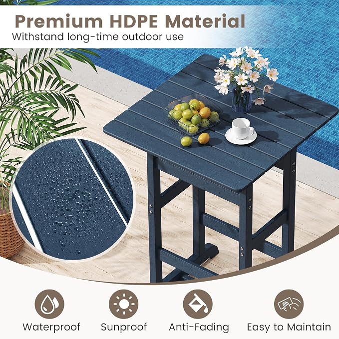 Tangkula 30" x 30" Square Bar Table, Patio HDPE Bar Height Dining Table w/Slatted Tabletop, Outdoor All-Weather High-Top Bistro Table for Poolside, Backyard, Balcony