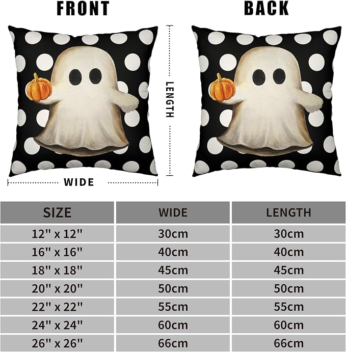 Ghost Pillow Covers Halloween Decorative Pillow Covers 18x18 Set of 2 Gus Ghost and Pumpkin Pillow Case White Polka Dot Spooky Throw Pillow Covers for Home Sofa Outdoor Decoration