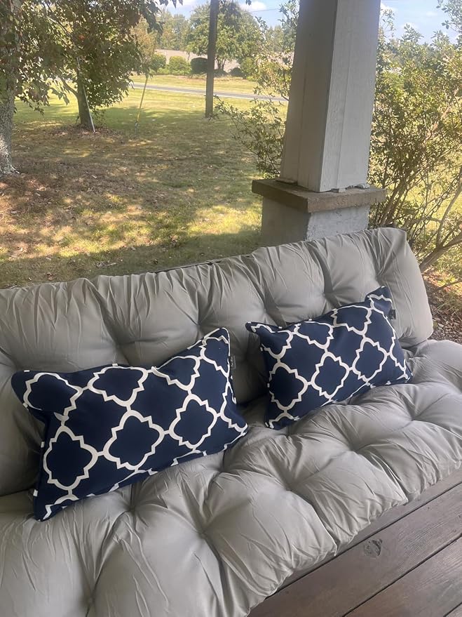 Outdoor Lumbar Pillows Water Resistant 12x20 inch,Decorative Throw Pillow Set of 2 with Insert,Hidden Zipper Headrests for Patio Furniture Sofa Couch Chair(Blue Geometry)