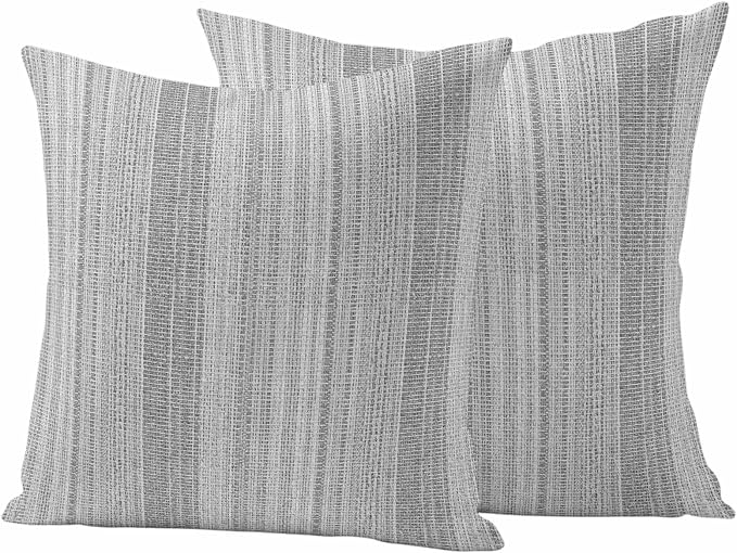 Abstract Gray Outdoor Pillow Covers 18"x18" Set of 2, Rustic Farmhouse Minimalist Grey Vertical Striped Lines Waterproof Throw Pillow Covers for Patio Furniture, Decorative Cushion Covers for Porch