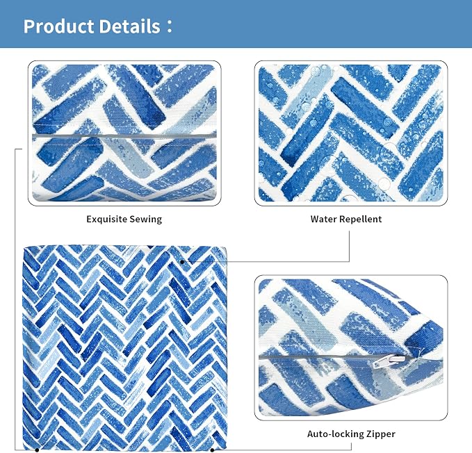 Outdoor Throw Pillow Covers 18”x18”, Decorative Pillow Covers for Patio Furniture, Modern Cushion Cases for Garden Couch Home Sofa Bed Office Chair, Pack of 2, Blue Bricks