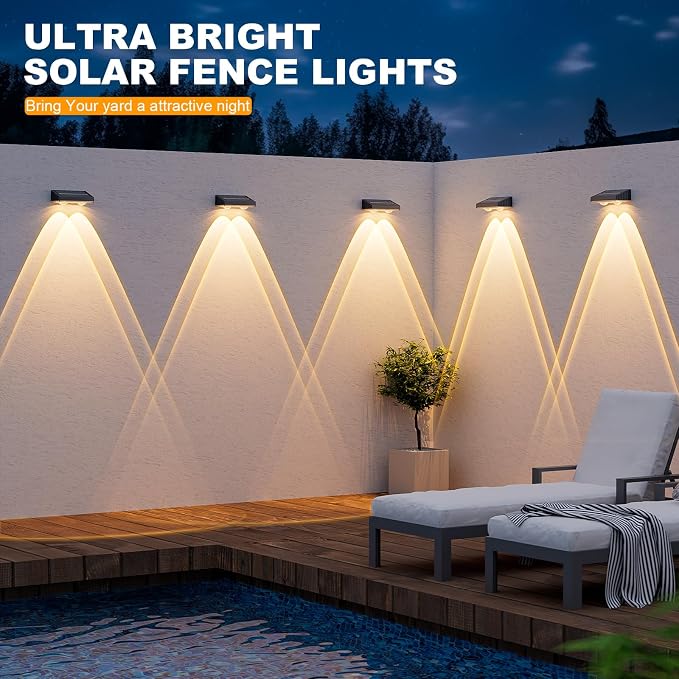 Solar Fence Lights,12 Pack Deck Light,Led Lights Warm White Outdoor Wall Lights,IP45 Solar Powered Light Waterproof for Backyard/Pool/Railing/Patio/Porch/Step/Outside/Garden (Black)
