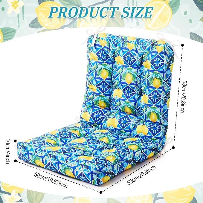 Hoteam 4 Set Outdoor Patio Chair Cushions 20 x 42 in Deep Seat Waterproof Patio Cushions Set for Furniture Replacement Removable Seat and Back (Mediterranean Lemon)