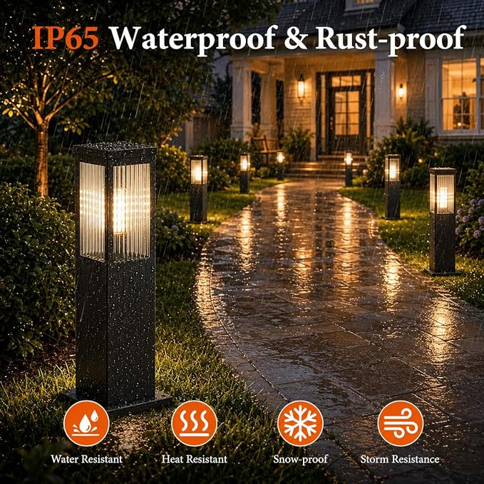 Hardwired 3000K E26 Pathway Lights Outdoor, 23.62Inch Landscape Path Lights | IP65 Waterproof Bollard Light, Exterior Lamp Path Light, Modern Commercial Pathway Lighting for Walkway Driveway Garden Patio