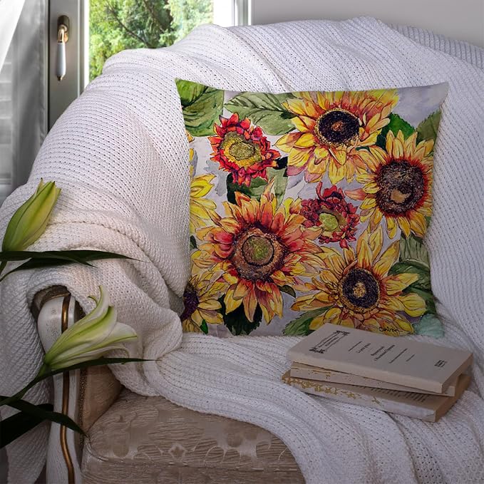 Caroline's Treasures 8766PW1414 Sunflowers Fabric Decorative Pillow Machine Washable, Indoor Outdoor Decorative Pillow for Couch, Bed or Patio, 14Hx14W
