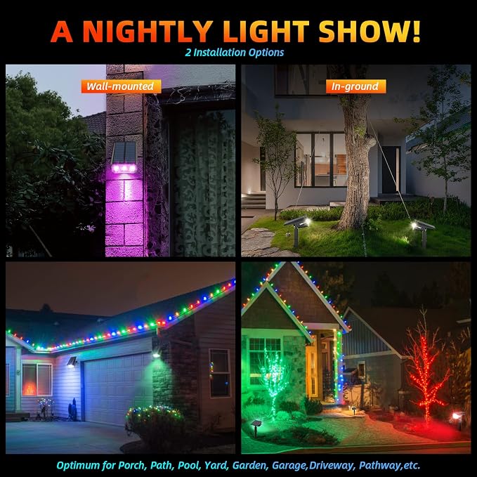 LEREKAM Solar Spot Lights Outdoor Color Changing, IP65 Garden Lights Solar Powered Waterproof with 9 Light Modes, Colored Landscape Lighting Auto On/Off, for Garden Pool Area Pond Yard, 10 Pack