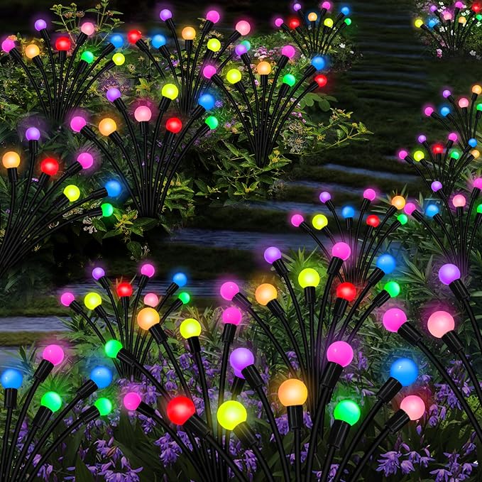 Kohlrabi Solar Garden Lights Outdoor, 6 Pack 48 LED Solar Firefly Lights Waterproof, Sway by Wind, Swaying Light for Yard Patio Backyard Garden Planter Flower Bed Pathway Outdoor Decoration