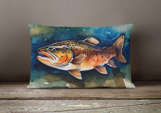 Caroline's Treasures DAC2777PW1216 Brown Trout Throw Pillow Machine Washable, Indoor Outdoor Decorative Pillow for Couch, Bed or Patio, 12HX16W