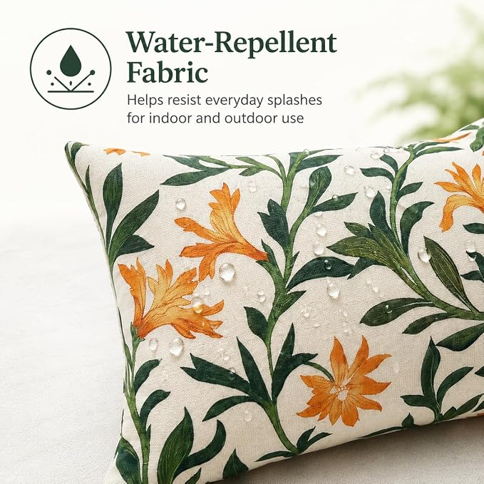 Outdoor Lumbar Pillows 12"x20" Waterproof Patio Pillows with Inserts | Set of 2 Fade Resistant Outdoor Waterproof Lumbar Pillow Decorative Garden Lumbar Cushions for Home Patio Terrace Sofa