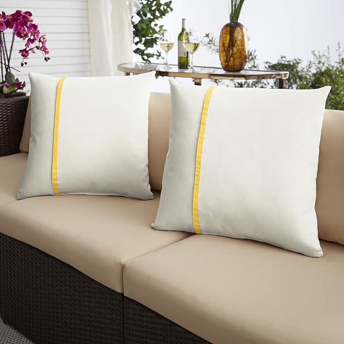 Sorra Home x Sunbrella - Indoor Outdoor Square Pillows, Set of 2, 16x16, Canvas Natural Ivory & Sunflower Yellow