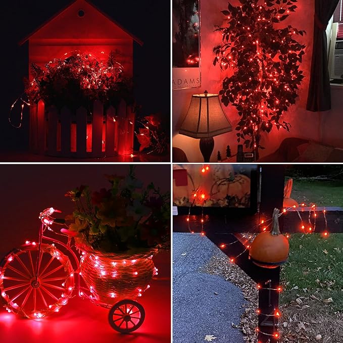 Joomer Solar Fairy Lights, 2-Pack Total 80FT 240LED String Lights, Red | Silver Wire, Solar String Light Waterproof 8 Lighting Modes for Patio Fence Party Garden Yard Home Outdoor Decoration
