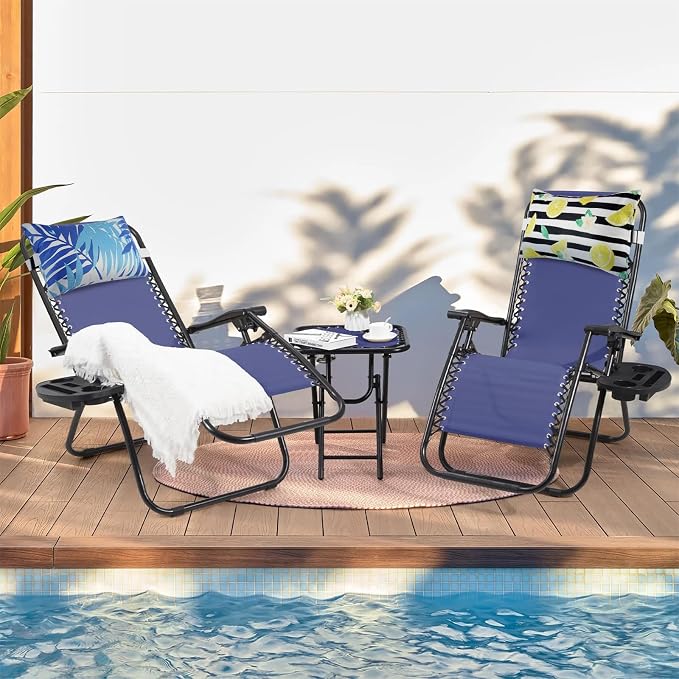 Outdoor Pillow for Chaise Lounge Chair, 2pcs Chaise Lounge Pillows Lumbar Pillows with Insert and Adjustable Elastic Strap for Patio Beach Office Chair, Blue Leave